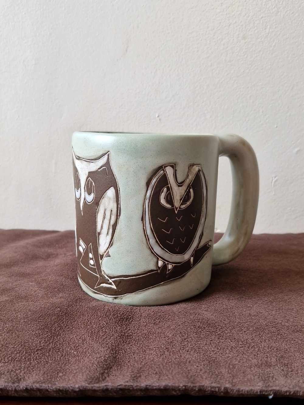 Handcrafted Owl Ceramic Mug in Light Green